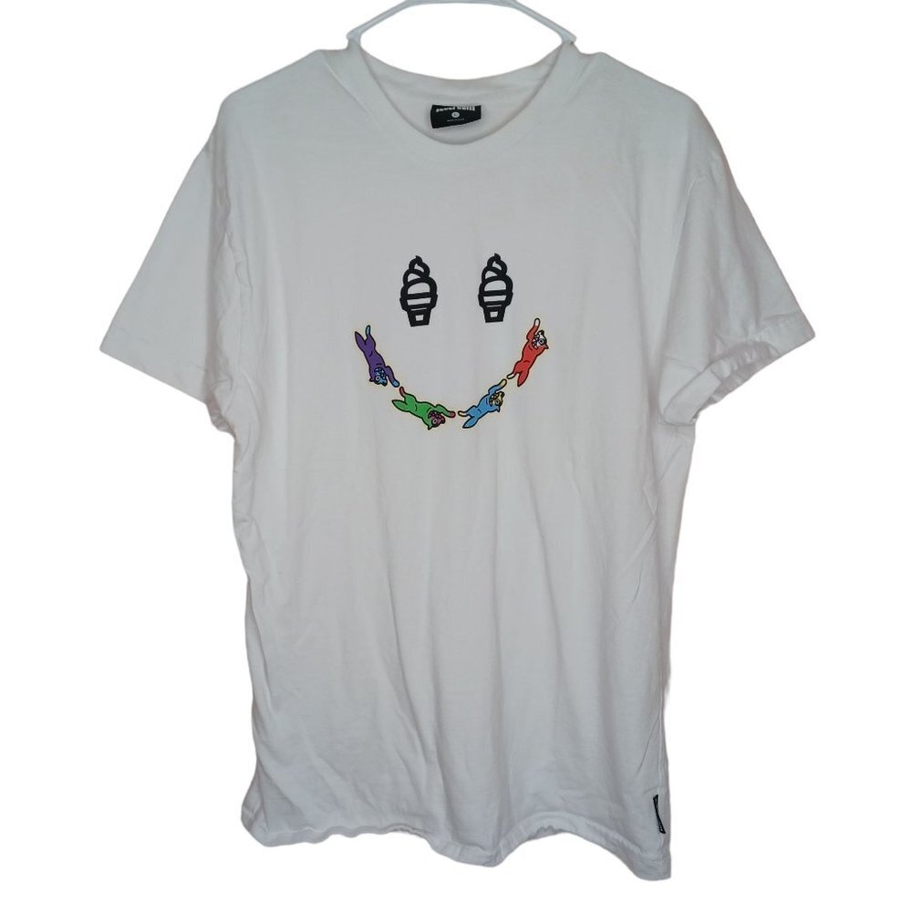 Ice cream BBC mens large white running dog cone smiley graphic t shirt